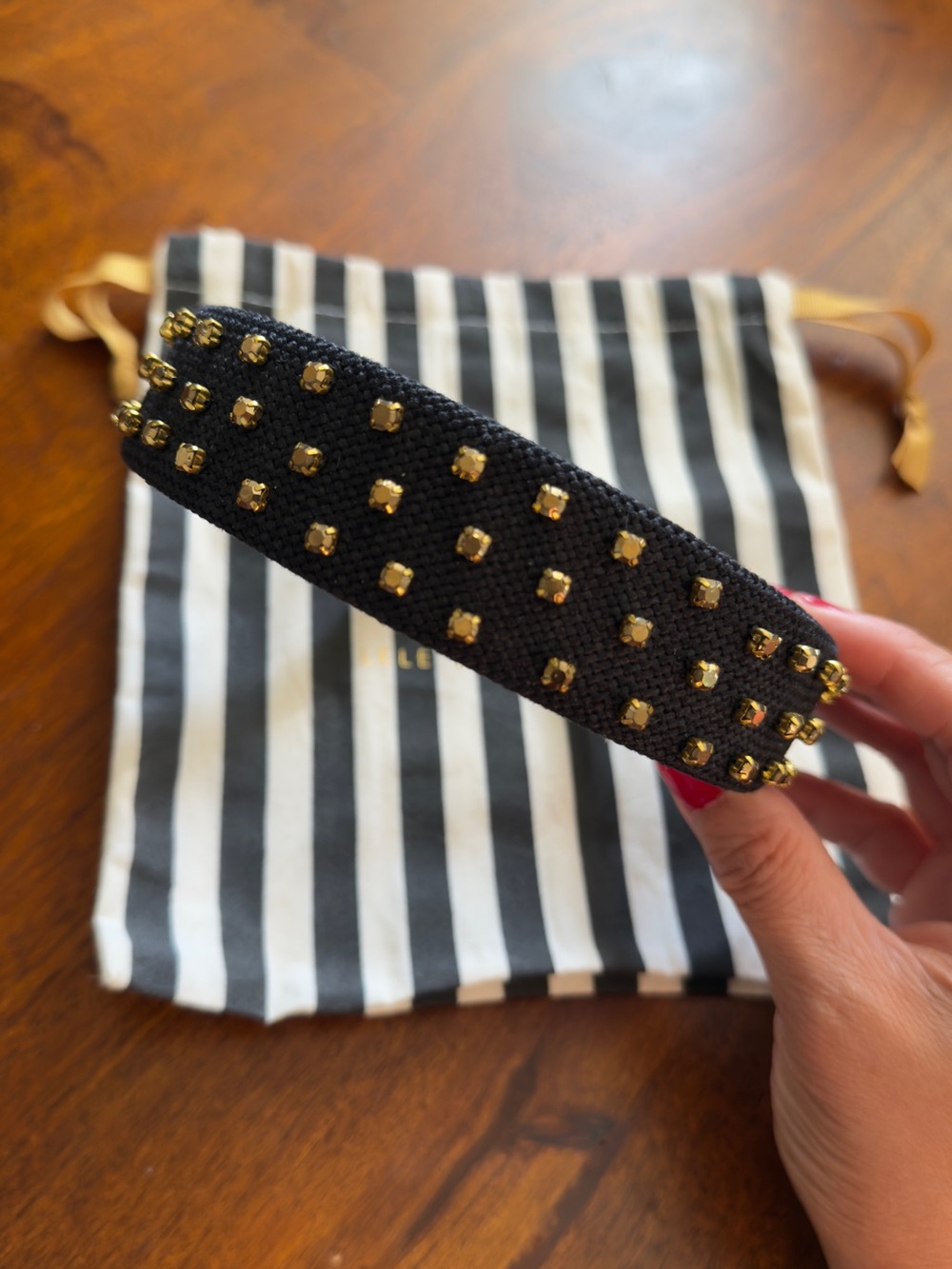 Lele Sadoughi Black Headband with Gold Embellishments - Picture 3 of 3